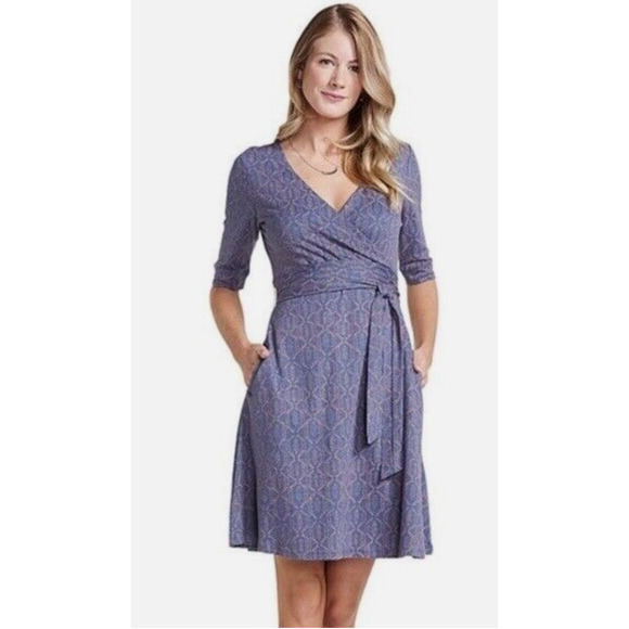 Women Toad & Co Cue Faux Wrap Cafe Dress Large Pockets Organic Cotton - Picture 1 of 8